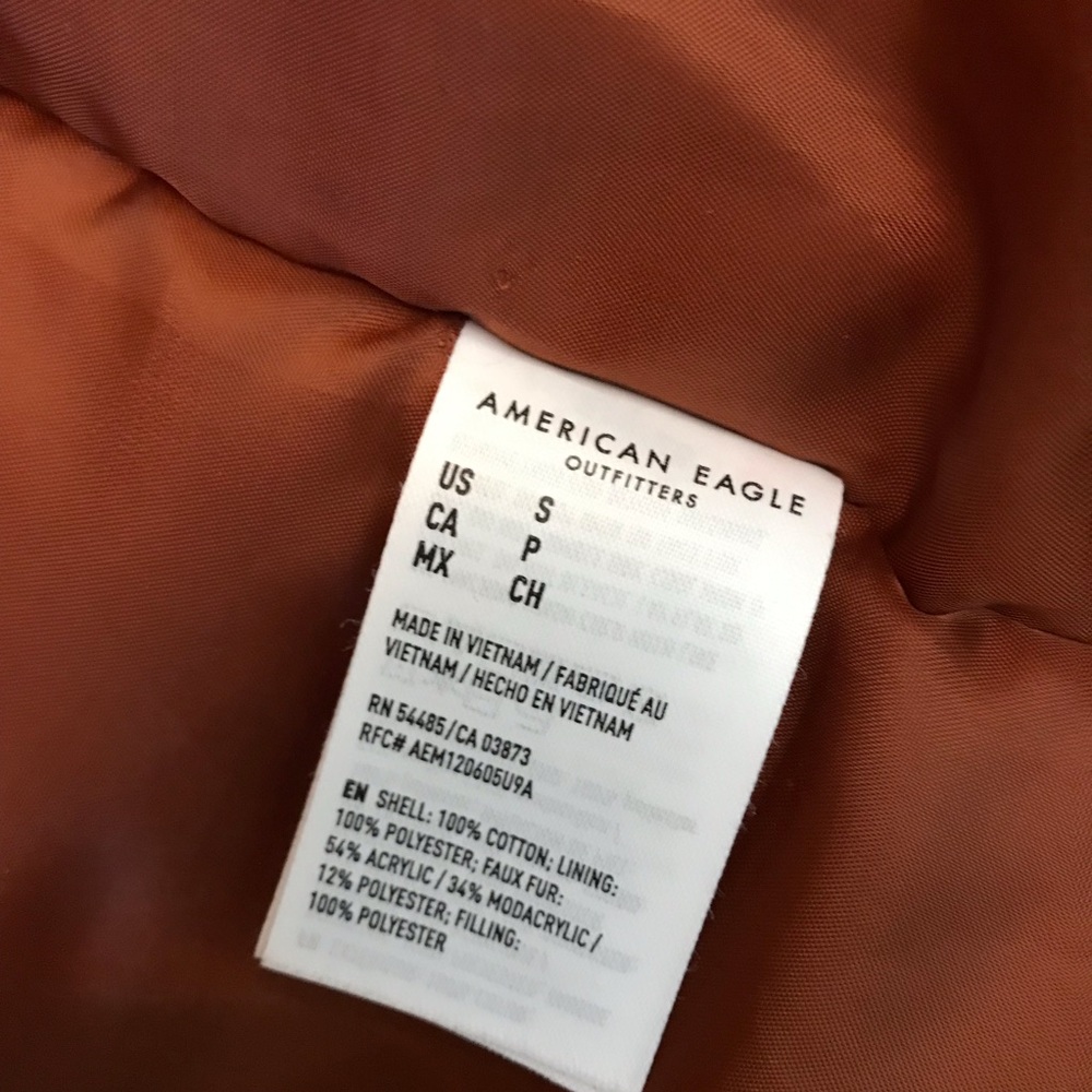 American Eagle AEO Brown Corduroy Winter Coat Womens Small Faux Fur Quilt Lined - Picture 14 of 14